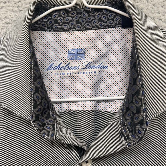 Michelsons London Button Up Shirt Mens Size Medium Striped Gray Dress Shirt - Picture 2 of 8